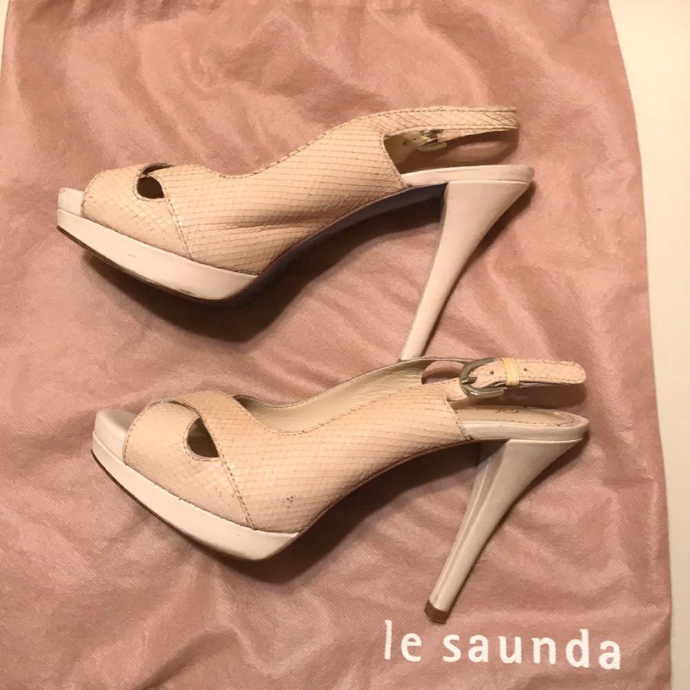 Le Saundra leather snakeskin sandal heels pump